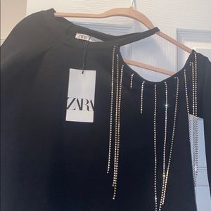 ZARA RHINESTONE FIRNGE SWEATER NWT SIZE SMALL